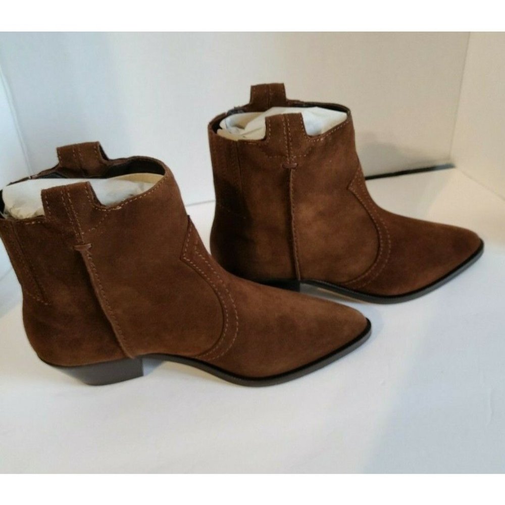 Aquatalia Kirsten Western Suede Bootie Chestnut Brown Size 6